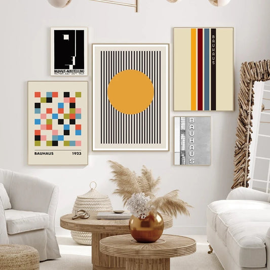 Bauhaus Exhibition Poster Unique Geometric Graphic Canvas Print Minimalist Wall Art Picture Boho Painting Dorm Bedroom Art Decor