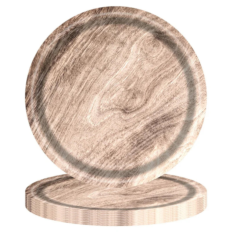 10Pcs 7/9-inch Retro Imitation Wood Grain Disposable Plate Paper Tray Birthday Party Holiday Decoration Household Tableware