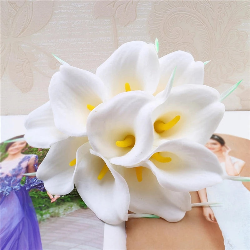 10/5Pcs Fake Calla Lily Artificial Flower Decorations for Home 37cm Flower Wedding Bridesmaids Bouquet
