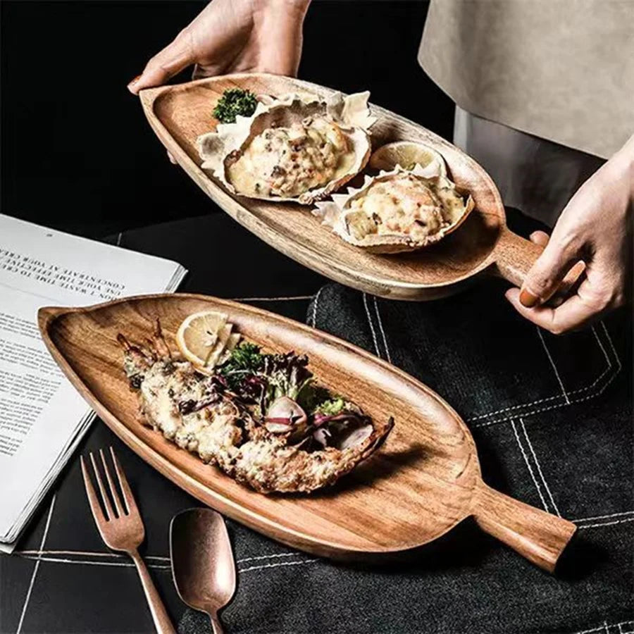 Tray Wooden Leaf Shaped Afternoon Tea Tray Western Sushi Tray Dessert Fruit Meal Tray Food Tray Wooden Waterproof