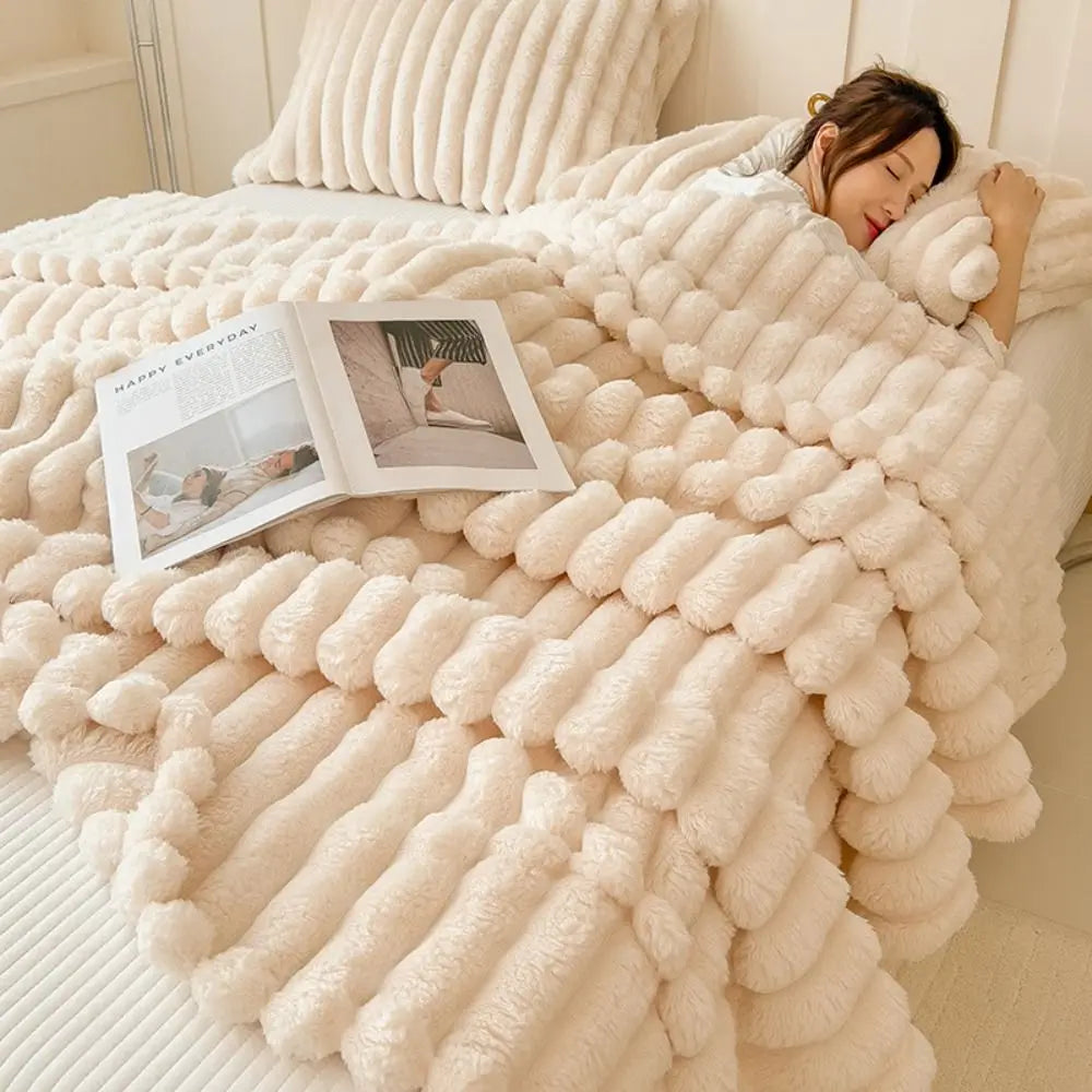 New Cotton Warm Blanket Spandex Solid Color Throw Blanket Double Sided Ultra Soft Plush Striped Blankets Home Office