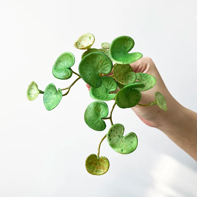 Artificial Plant Mini Bouquet Copper Coin Grass Soft Glue Fake Green Plants Wall Hanging for Home Office Garden Decoration