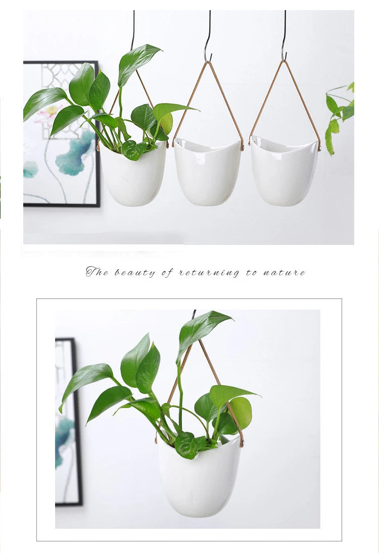 Creative Wall Hanging Flower Plant Pots Succulent Flower Pot Flower Basket White Ceramic Vase Garden Decoration planters