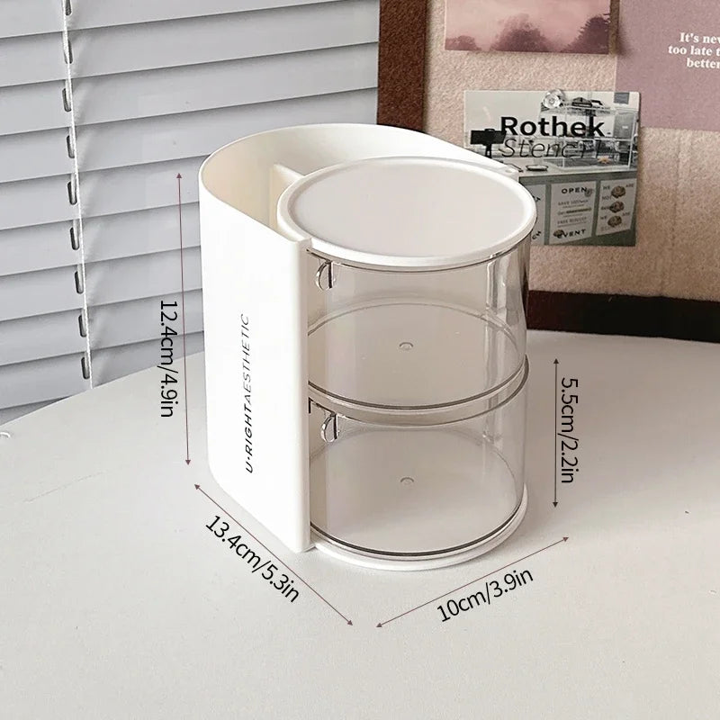 Rotating Cosmetic Storage Box Makeup Powder Puff Shelf Holder Dustproof Desktop Remover Cotton Brush Storage Rack Organizer