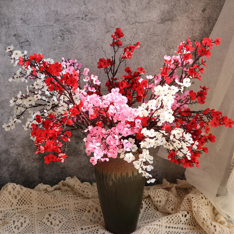 White Artificial Flowers Cherry Blossoms Gypsophila Fake Plants DIY Wedding Bouquet Vases for Home Decor Faux Festival Branch