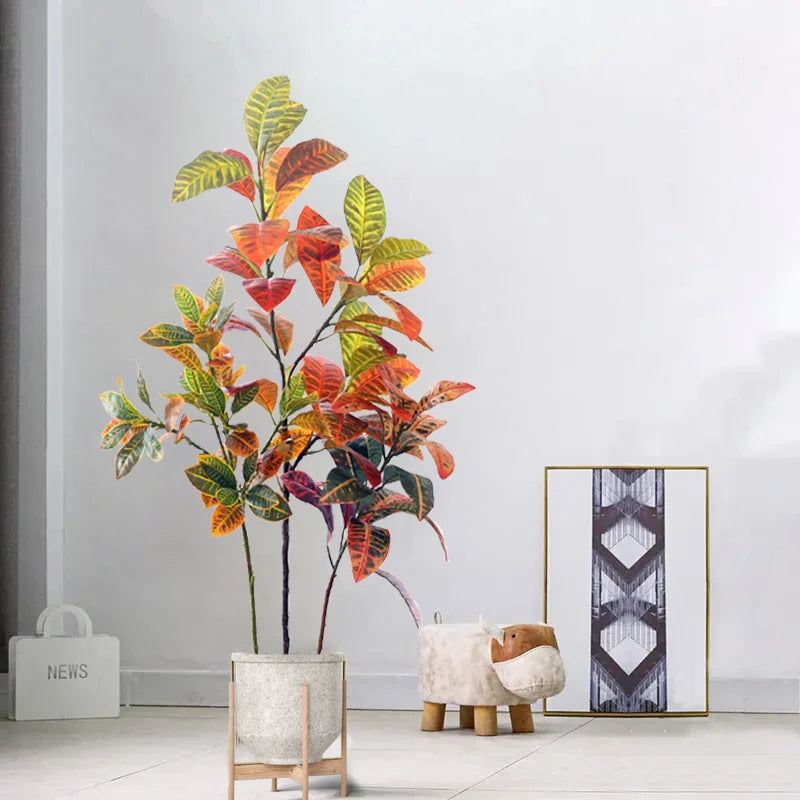 70-100CM Large Fake Ficus Artificial Tropical Rubber Plants Plastic Codiaeum Leaves Autumn Leaves Home Garden Decoration