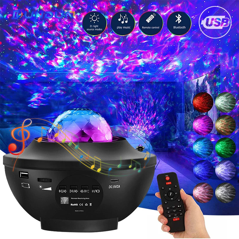 Star Night Light Projector Galaxy with Ocean Wave Music Speaker Sky Light Projector for Bedroom Decoration Birthday Gift Party