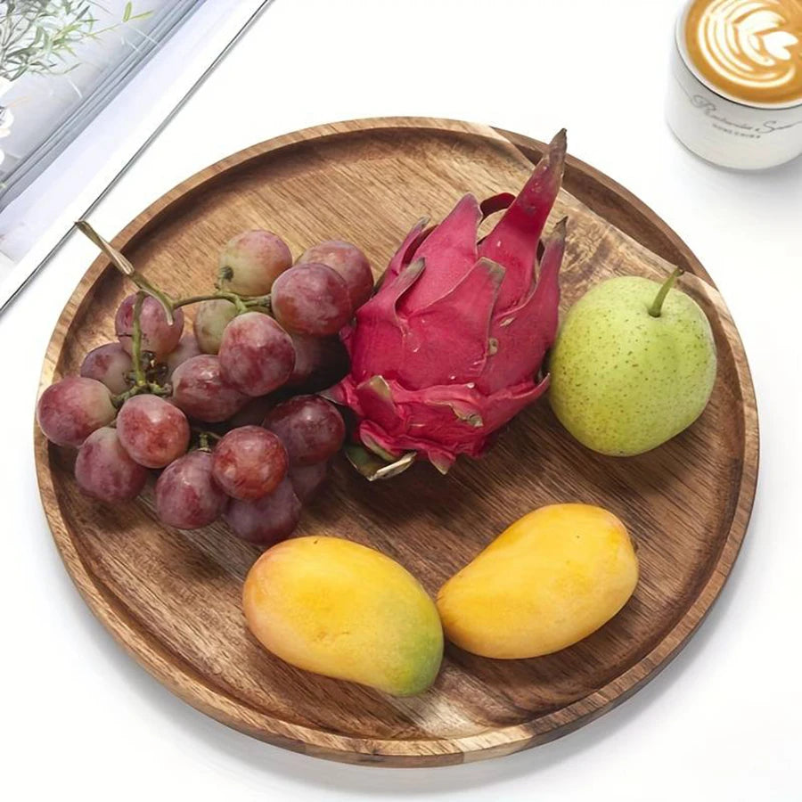 Classic circular wooden tray for kitchen restaurant serving baking dessert tray jewelry storage tray