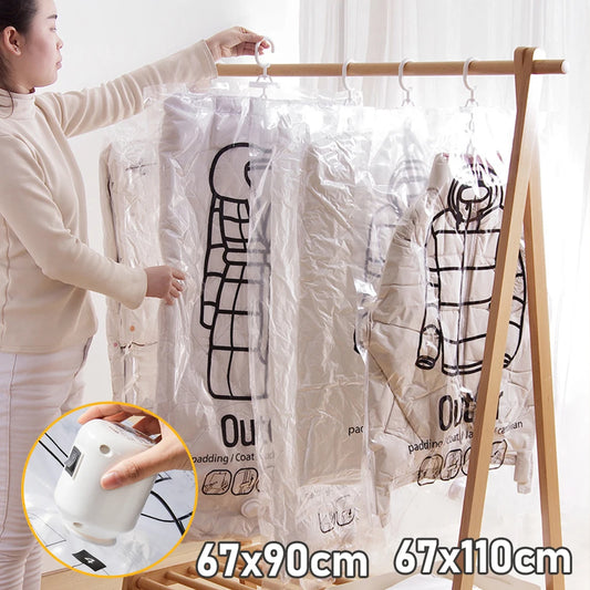 Hanging Vacuum Storage Bags Vacuum Seal Bag Space Saving Bags Hanging Storage Bags for Clothes,Suits, Dress, Jacket Storage