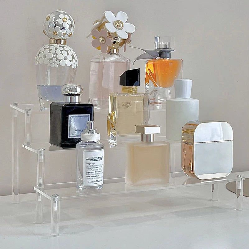 1-3 Tier Acrylic Display Stand Mini Doll Storage Rack Model Figurine Display Stand Transparent Ladder Makeup Organization Shelf