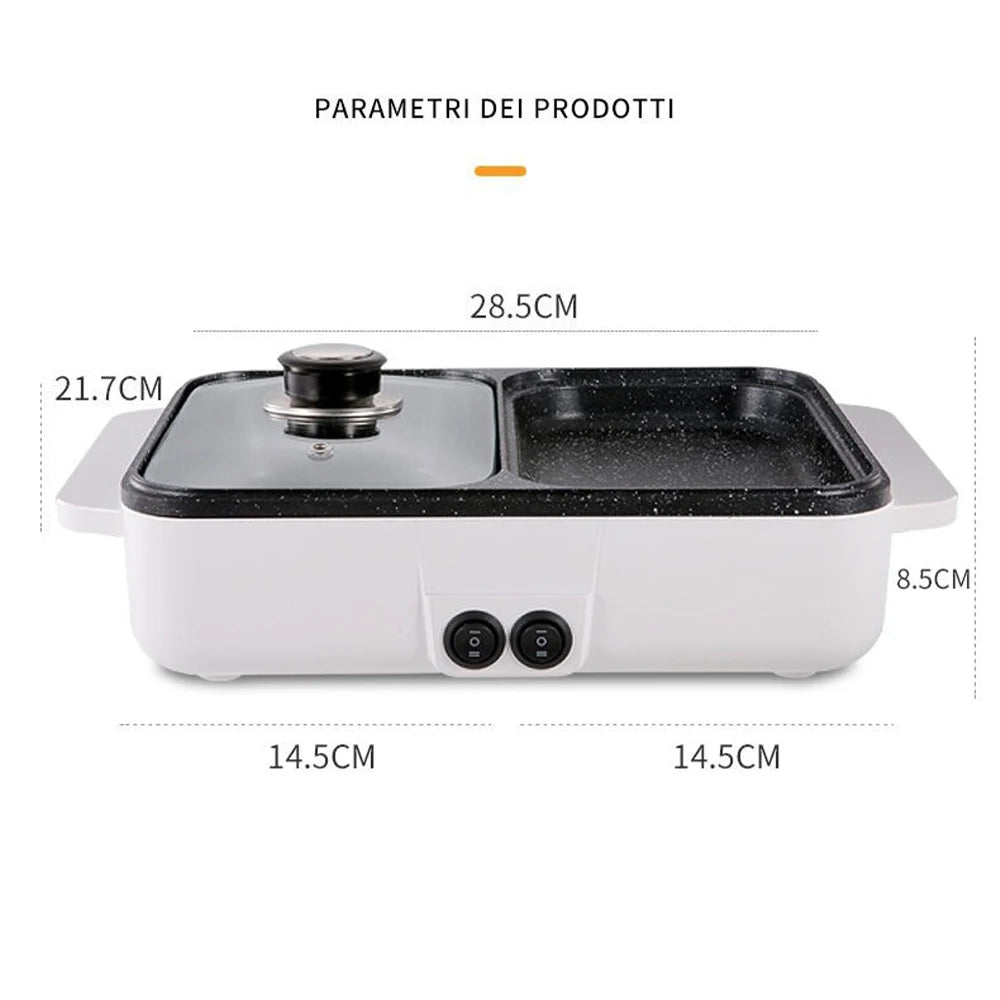110V/220V 2 IN 1 Electric Hot Pot Cooker BBQ Grill Multicooker Electric Non Stick Plate Barbecue Pan Kitchen Cooking Pot 1200W