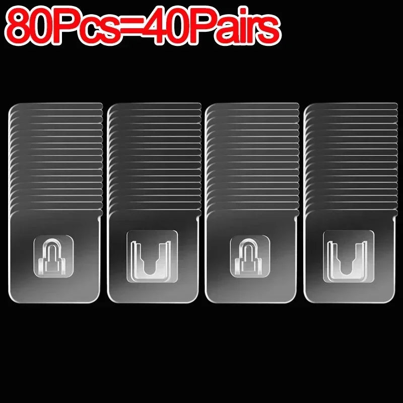100/2PCS Double Sided Adhesive Wall Hooks Invisible Traceless Snap Hook Wall Storage Holder Bathroom Kitchen Bedroom Hook Kit