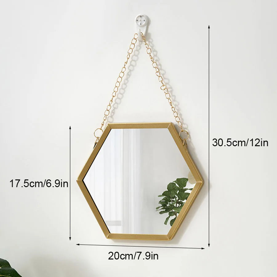 Iron hexagonal wall mounted mirror, wall mounted decorative mirror, living room, bathroom, dormitory, washbasin, wall mounted ma