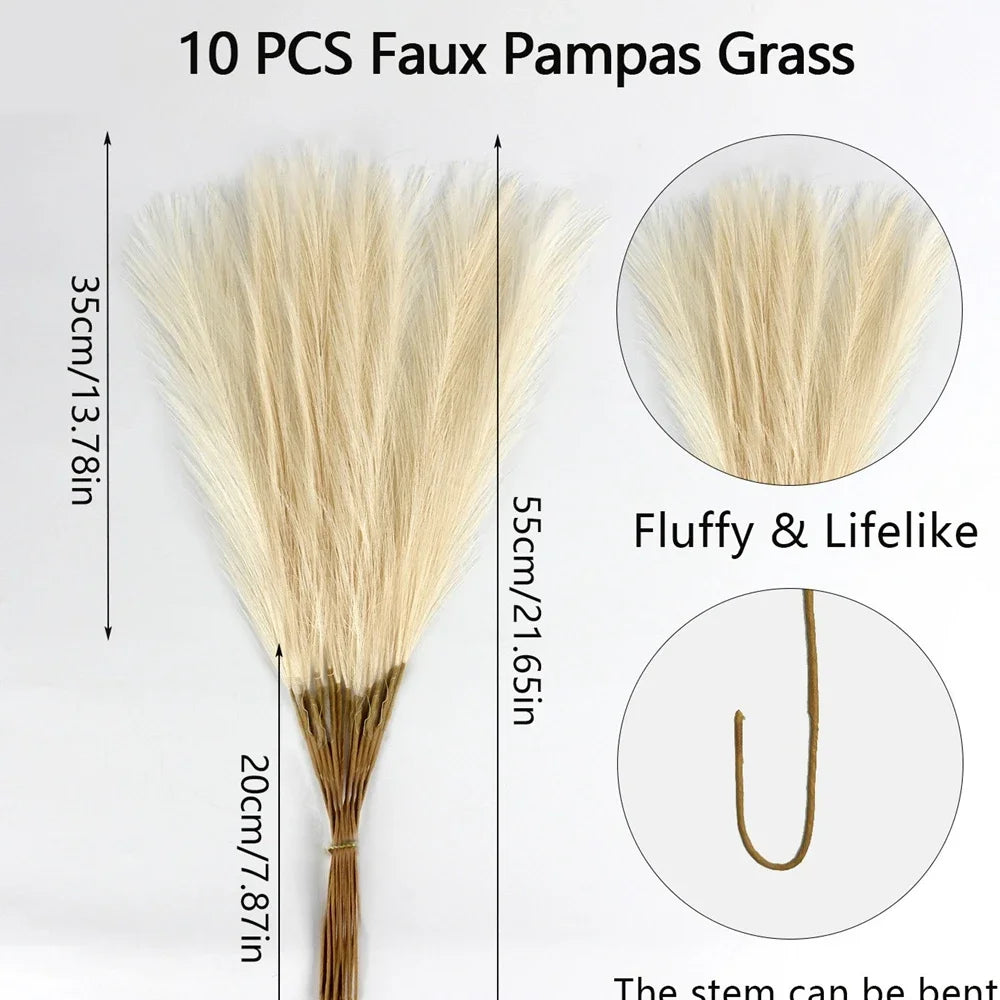 10pcs Artificial Pampas Grass Decor Flowers Fake Plant Reed forDIY Floral Table Arrange Flower Wedding Home Christmas Decoration