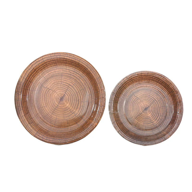 10Pcs 7/9-inch Retro Imitation Wood Grain Disposable Plate Paper Tray Birthday Party Holiday Decoration Household Tableware