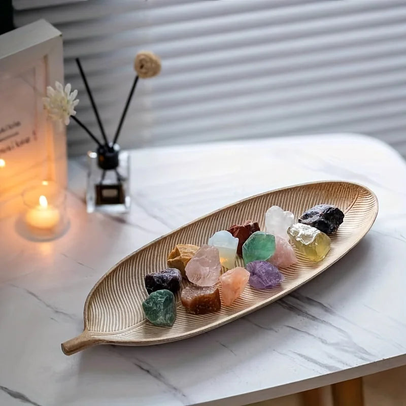 Nordic Wooden Tray Gold Leaf Shape Serving Tray Jewelry Pallet Fruit Snack Candy Dish Table Decoration Storage Organizer