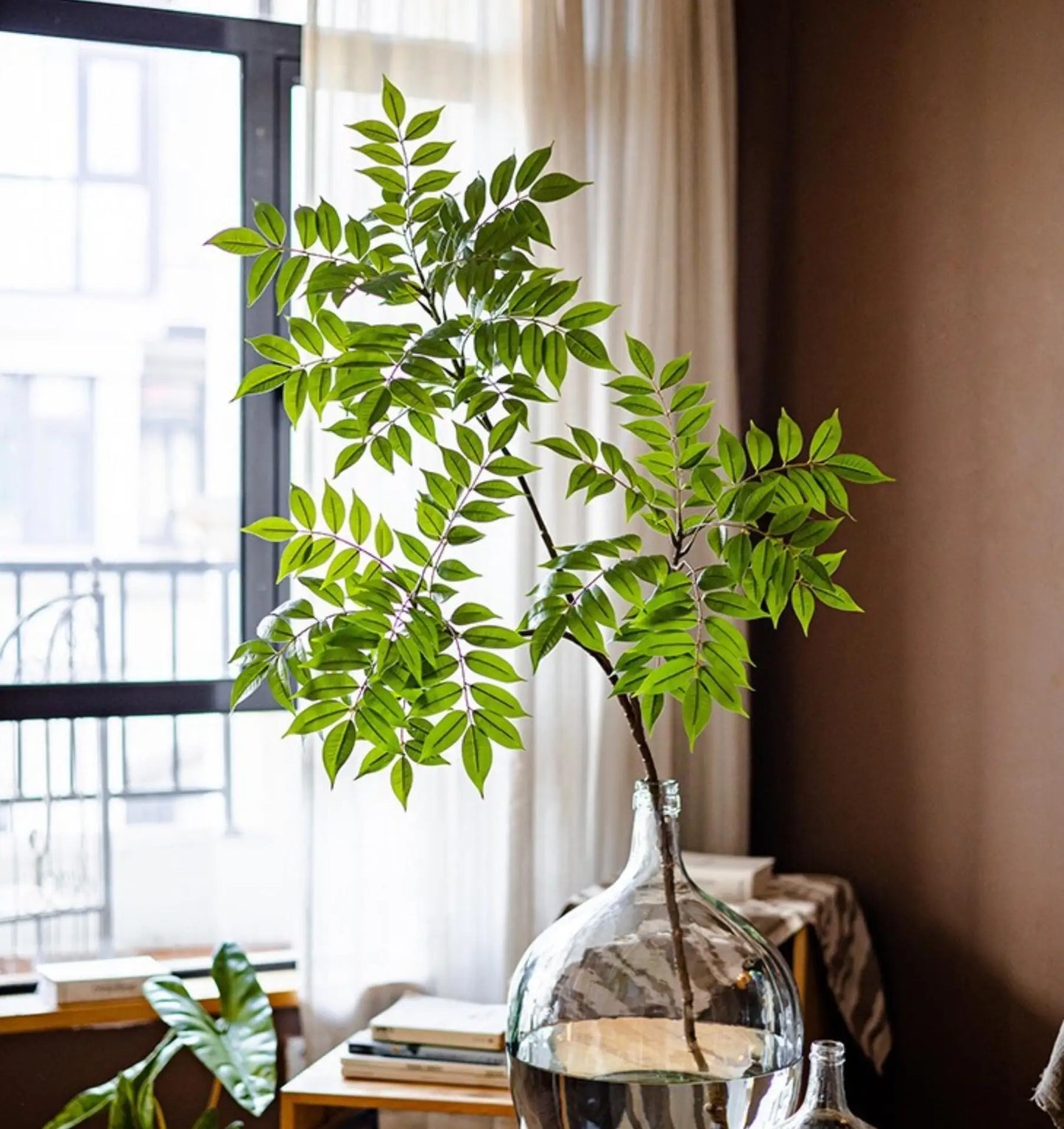 76-140（49.2in）Artificial Ficus Tree Branch Fake Lacquer Tree Plastic Banyan Plants Green Tall Palm Leaves For Home Garden Decor