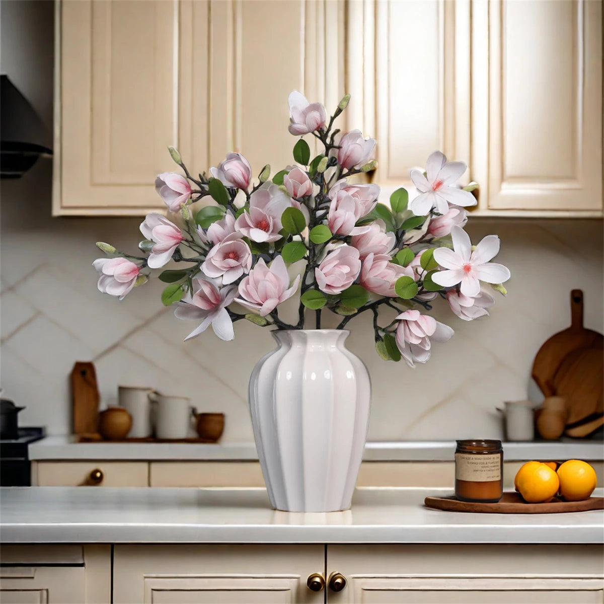 Artificial Magnolia Flower Branch For Home Living Room Decoration Fake Silk Flower Plant Wedding Party Simulation Flower Bouquet