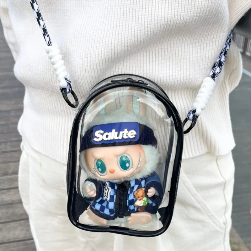 Labubu Protect Case Labubu Sitting Party 15cm Cotton Doll Shoulder Pain Bag PVC Storage Bag Labubu Walk Bag Dustproof