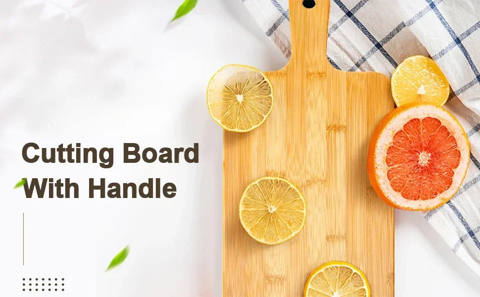 Bamboo Cutting Board with Handle Large Wooden Serving Board Kitchen Chopping Board Charcuterie Board for Pizza Vegetables Meat