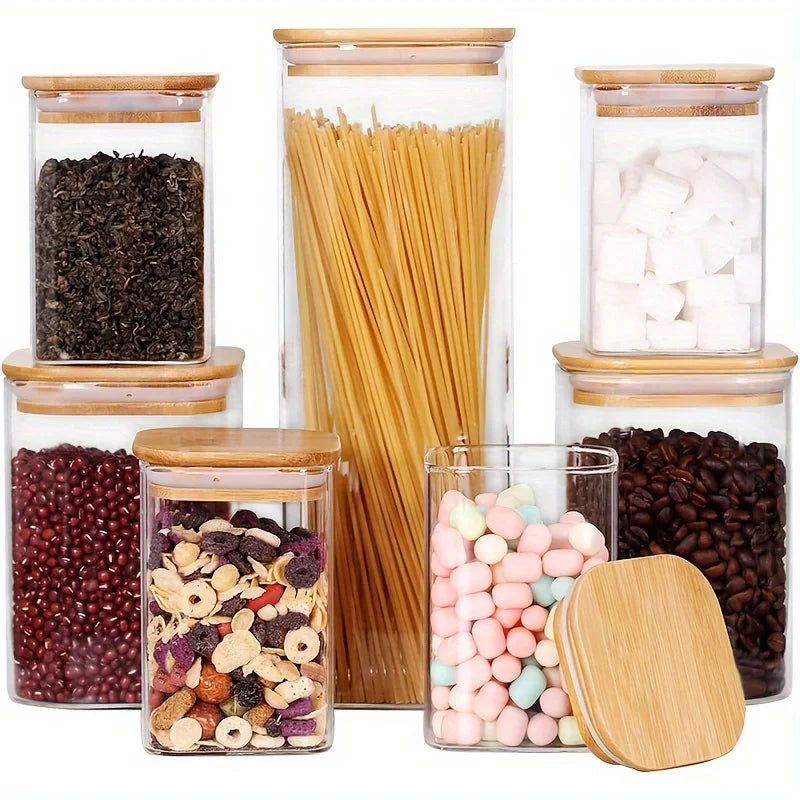 37oz Square Glass Jar, Kitchen Food Storage Container with Lid, Food Storage Container, Coffee Jar, Biscuit Jar, Waterproof Label + White Pen Combination Set 2/4Packs Kitchen Glass Storage Jar - Suitable for Kitchen Spice Jar