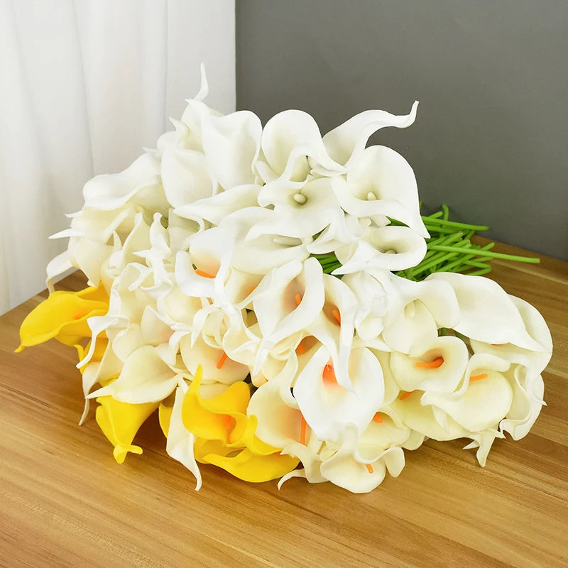 5Pcs White PU Fake Flower Artificial Real Touch Calla Lily For Wedding Bridal Bouquets Home Table Flowers Bouquet Decorations
