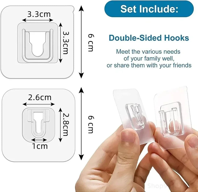 100/2PCS Double Sided Adhesive Wall Hooks Invisible Traceless Snap Hook Wall Storage Holder Bathroom Kitchen Bedroom Hook Kit