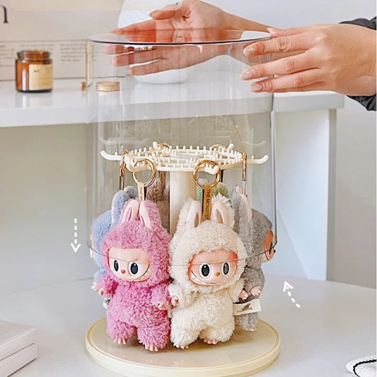 Labubu 17cm Pendant Display Box Rotary Acrylic Transparent Box Labubu Plush Doll Hand Blind Box Storage Display Rack Gift