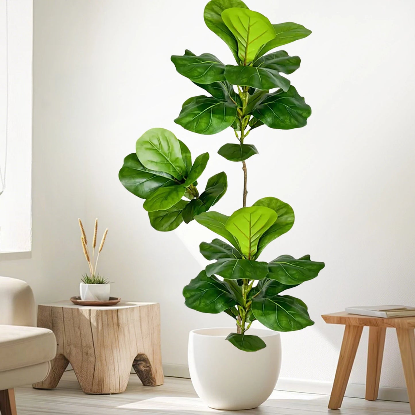 76-140（49.2in）Artificial Ficus Tree Branch Fake Lacquer Tree Plastic Banyan Plants Green Tall Palm Leaves For Home Garden Decor