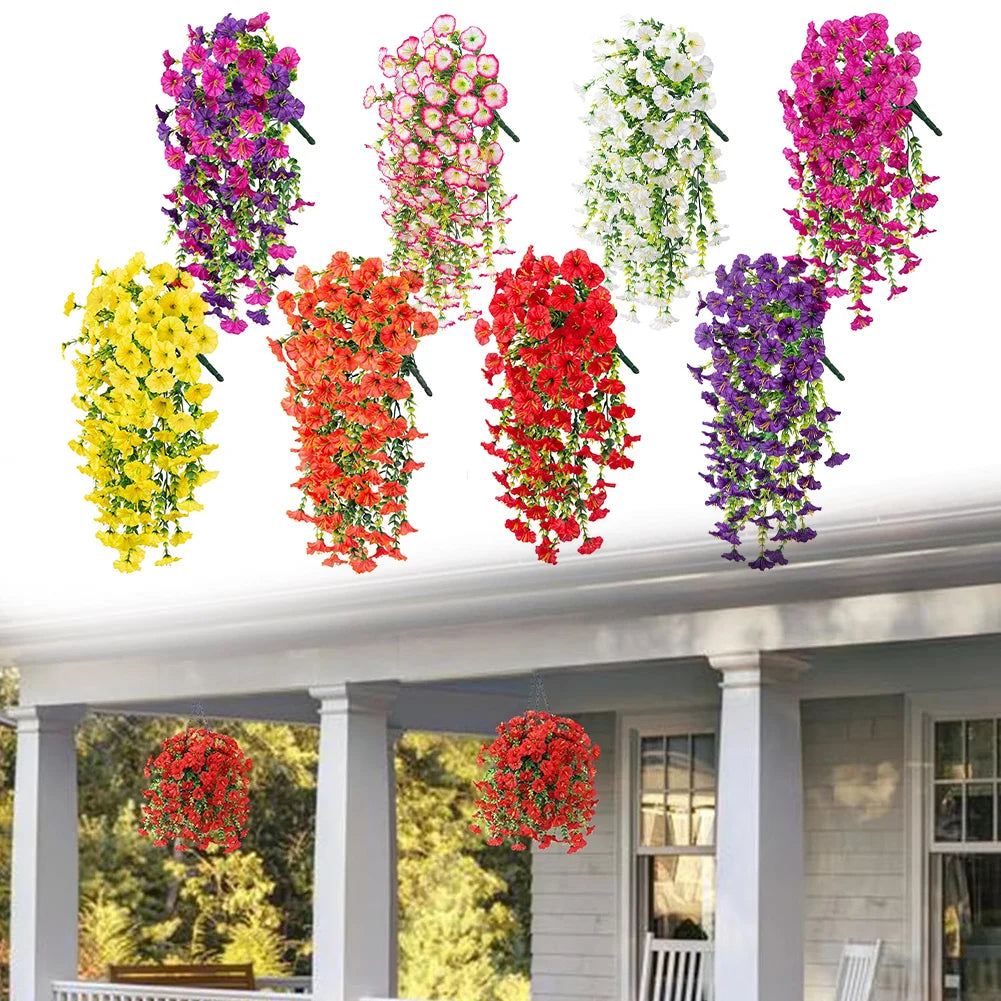 75cm Artificial Flowers Fake Morning Glory Flowers Eucalyptus Leaves Hanging Flowers For Outdoor Party Wedding Garden Decoration