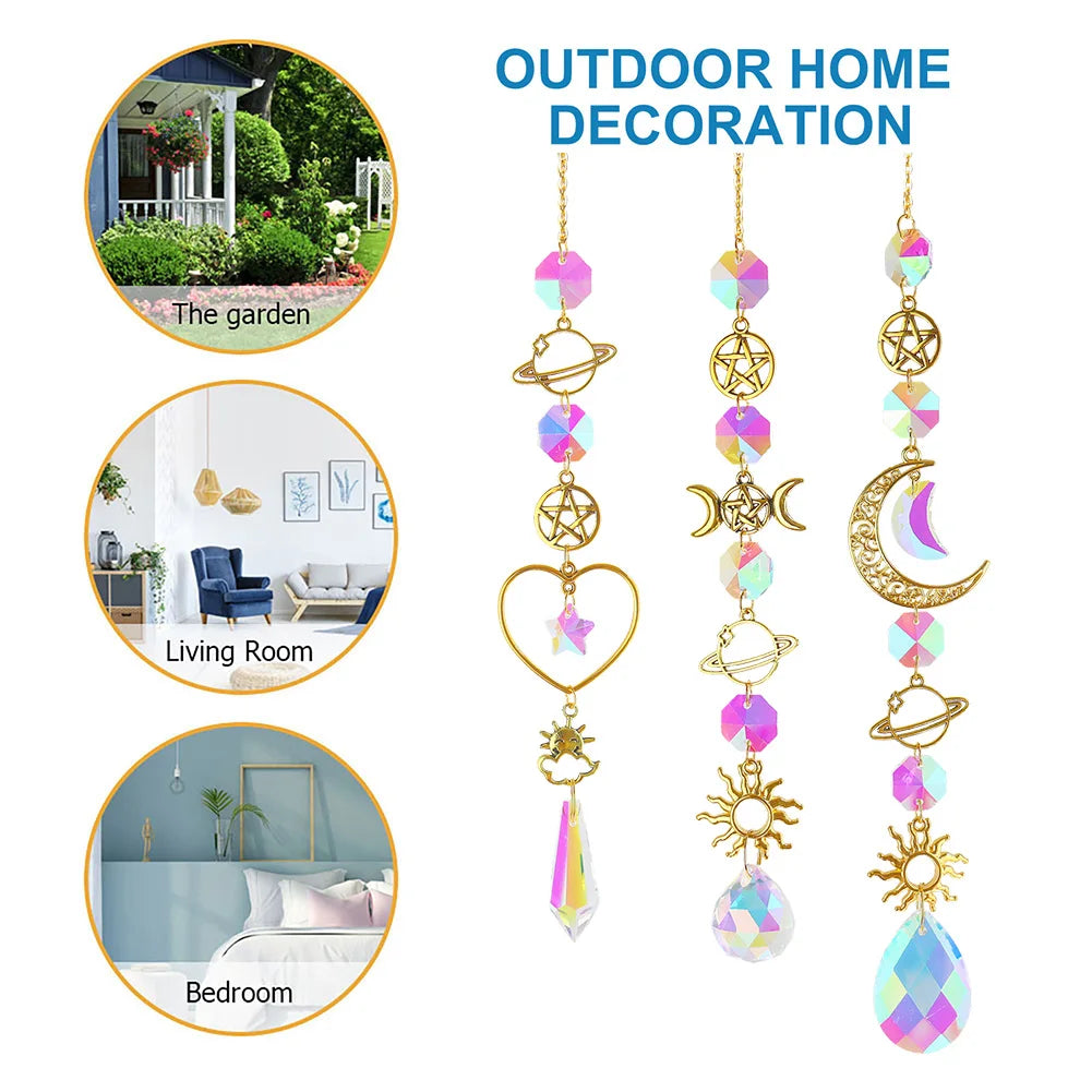Suncatcher Crystal Wind Chime Star Moon Diamond Hanging Prisms Light Catcher Rainbow Chaser Jewelry Pendant Home Garden Decor