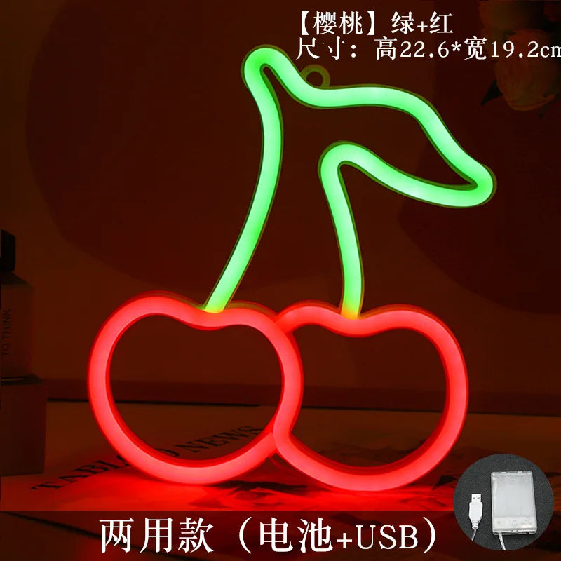 Cherries Neon Lights for Kids Gifts Cherry Neon Signs for Home Wall DecorCute Fruits LED Signs for Restaurants Bar Fruit Shop