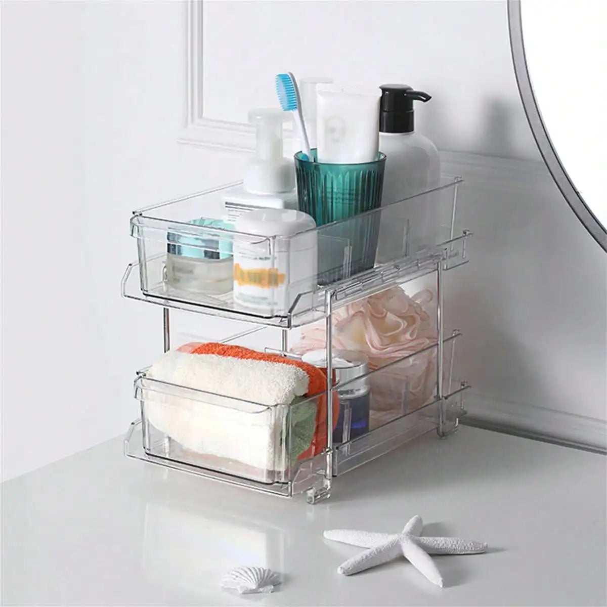 Acrylic Stackable Drawer Organizer Tray for Under Sink Office Multi-Purpose Storage Container Slide-Out Clear Container