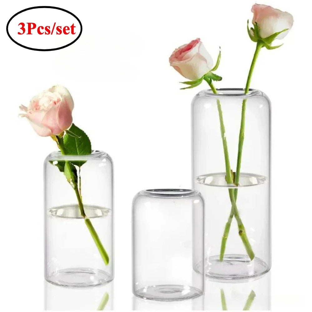 3Pcs/set Glass Bud Vases Clear Flower Vase for Centerpieces, Small Flowers Vases, Bathroom Decor for Home Wedding