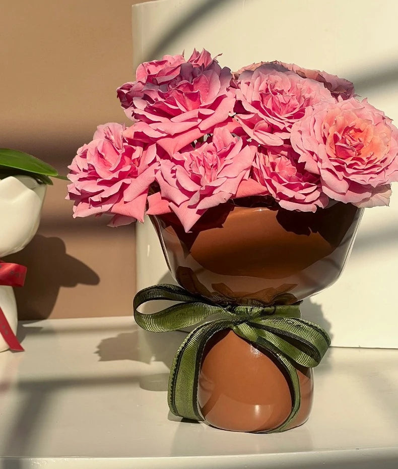 Ceramic Vase Rose Flower Shaped Vase Desk Decorati Flowers Bouquet for Home Girding Decorative Floral Vases Room Aesthetic Decor