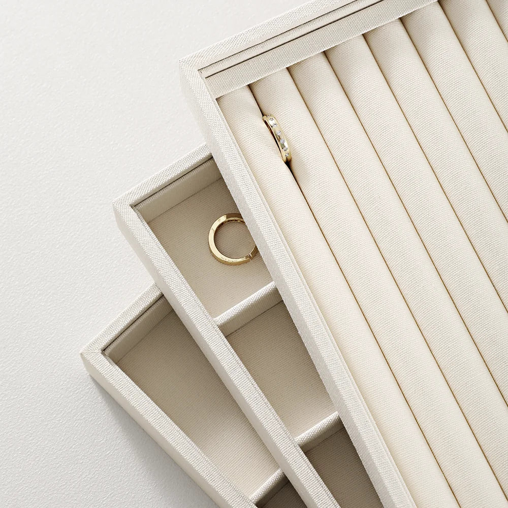 YinBeiNi Linen Stackable Ring Earring Bracelet Necklace Display Tray Jewelry Storage Drawer Insert Organizer Holder Tray P062