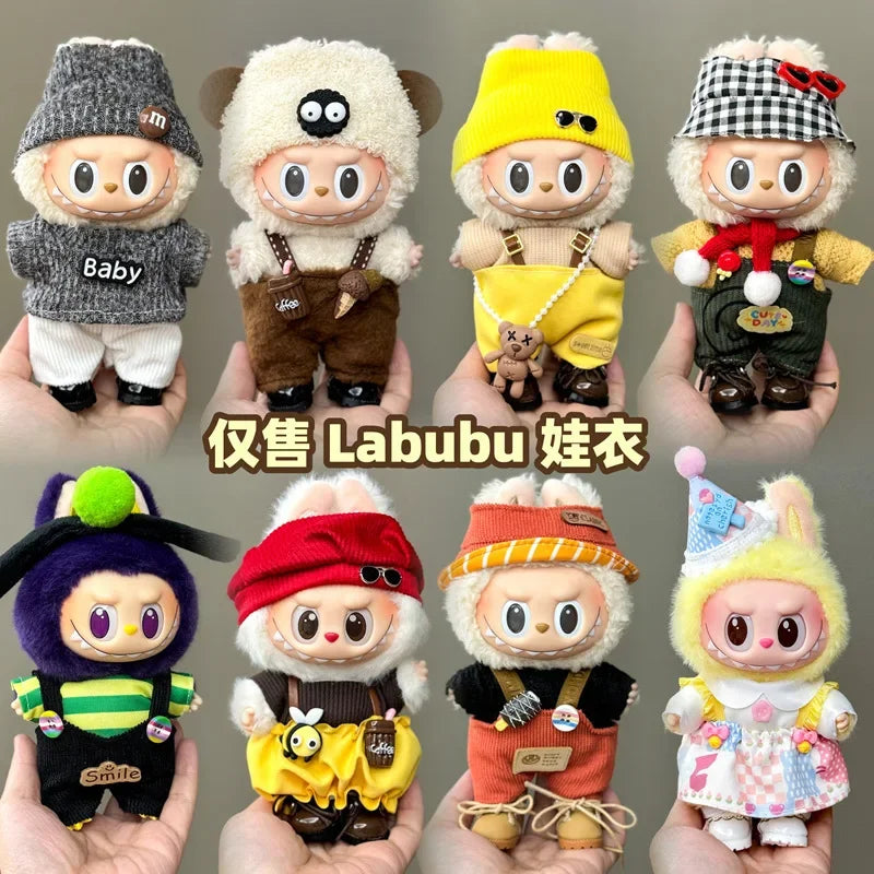 Labubu high imitation big baby clothes 17cm vinyl doll pendant plush toy clothes suit skirt
