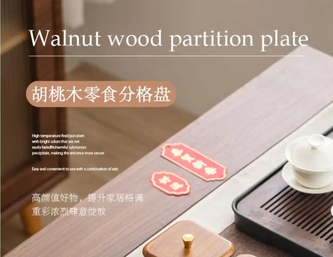 Walnut Fruit Tray Snack Tray Household Divided Dry Fruit Inventory Candy Glass Bowl Fruit Tray Water Fruit Plate