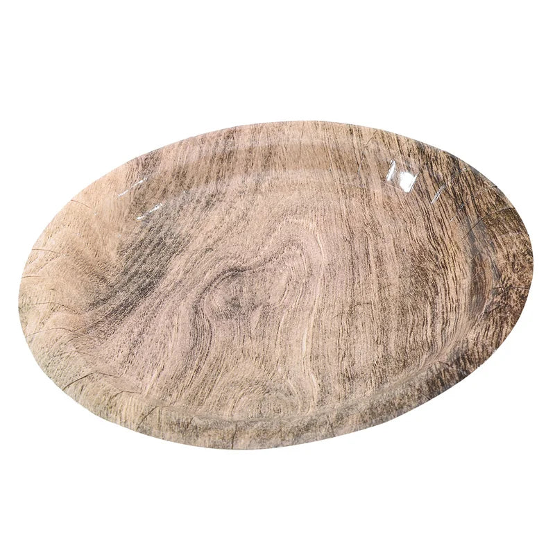10Pcs 7/9-inch Retro Imitation Wood Grain Disposable Plate Paper Tray Birthday Party Holiday Decoration Household Tableware