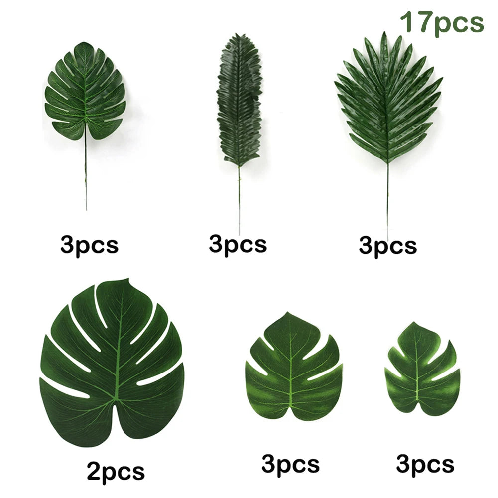 Artificial Tropical Palm Leaves Safari Jungle Decorations Hawaiian Luau Party Leaf Home Table Decor Wedding Birthday Fake Plants
