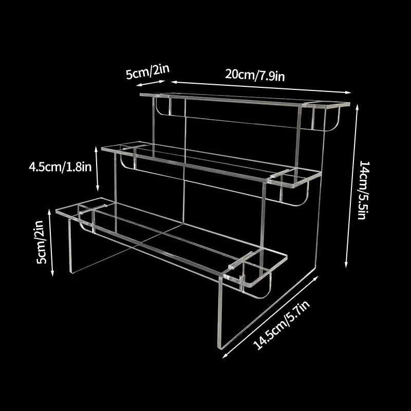 1-3 Tier Acrylic Display Stand Mini Doll Storage Rack Model Figurine Display Stand Transparent Ladder Makeup Organization Shelf