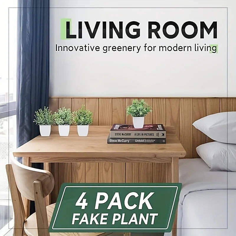 4pcs Simulation Bonsai, Artificial Greenery Potted Plants, Fake Plant For Farmhouse Bedroom Living Room Bathroom Home Decor