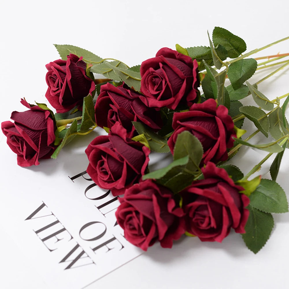 1/3Pcs Artificial Flowers Bouquet Red Velvet Fake Rose Flower for DIY Wedding Home Decoration Mothers Day Valentine's Day Gifts