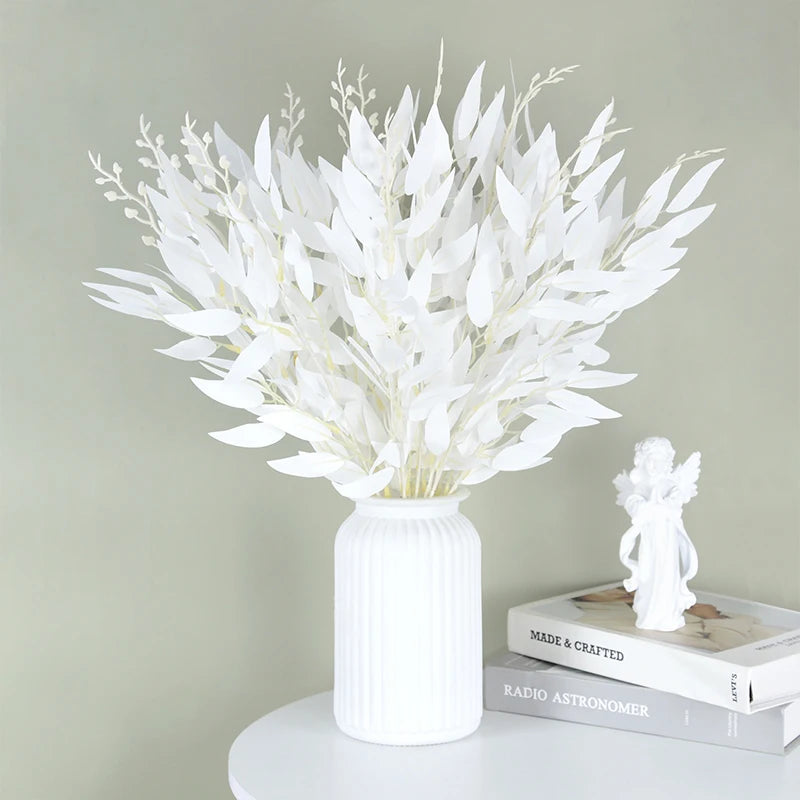 Silk Artificial Willow Bouquet Fake Green Leaves for Wedding Home Garden Vase Decoration Jungle Party DIY Plants Wreath