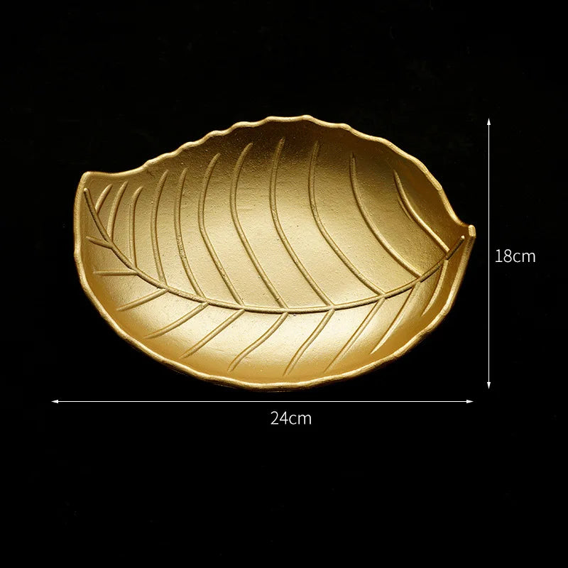 Nordic Wooden Tray Gold Leaf Shape Serving Tray Jewelry Pallet Fruit Snack Candy Dish Table Decoration Storage Organizer