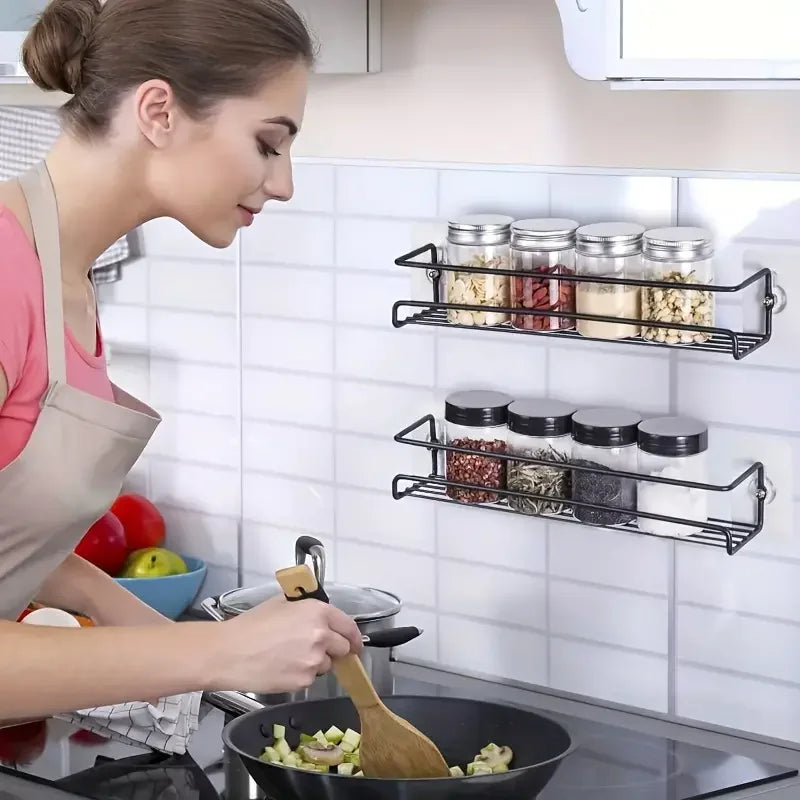Iron Shelf Wall Mounted Organiser Kitchen Home Spice Storage Rack Bathroom Storage Drainage Rack Bathroom Kitchen Accessories