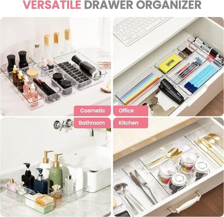Clear Plastic Drawer Organizers Desk Dividers Bins Home Dresser Office Kitchen Drawer Separator Makeup Jewelry Organization Gadg