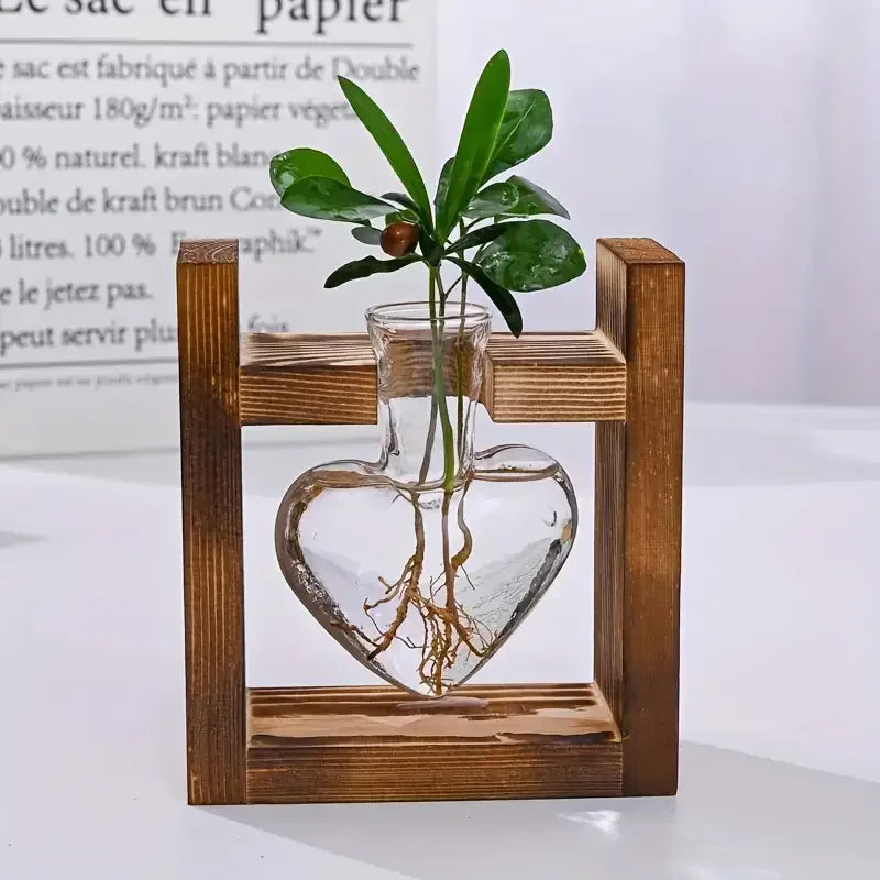 Heart Hydroponic Plant Vases Glass Vase Wooden Frame Terrarium Vase Hydroponics Plants Home Table Decoratio Office DIY Accessory