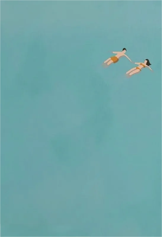 1pc Tiny People Swimming in Ocean Print, Summer Poster, Beach House Decor, Minimalist Printable Wall Art