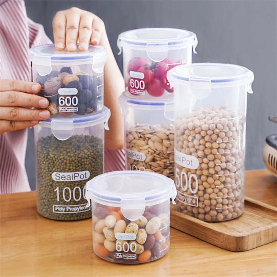 Plastic Food Storage Containers Transparent Rice Dispenser Bucket Cereals Boxes Jars for Bulk Kitchen Organizer Accessory